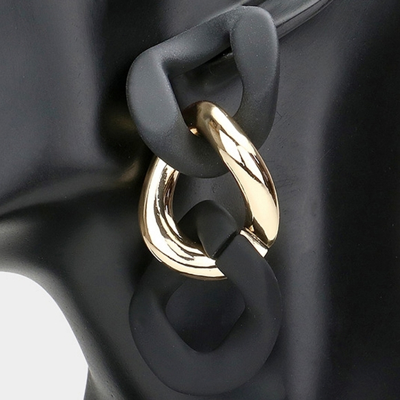 Black Chain Link Dangle Earrings 3.25 Inch Cute Drop Gold Fashion Jewelry - Picture 2 of 3